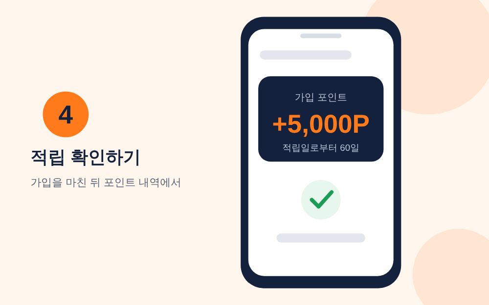 가입 완료 후 5,000P 적립을 확인하는 안내 그림