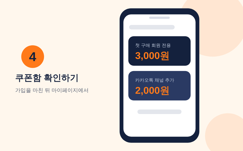 가입 후 쿠폰함에서 쿠폰 금액을 확인하는 안내 그림